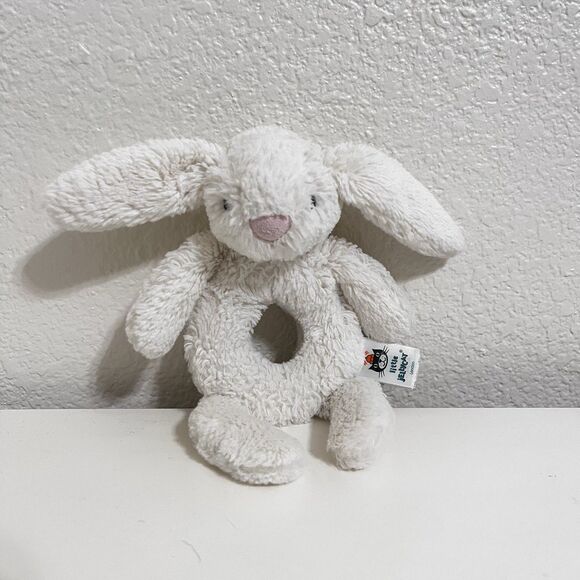 Little Jellycat Off-White Bunny Rabbit Plush Ring Rattle Lovey Toy Grabber 7'' - Picture 1 of 10